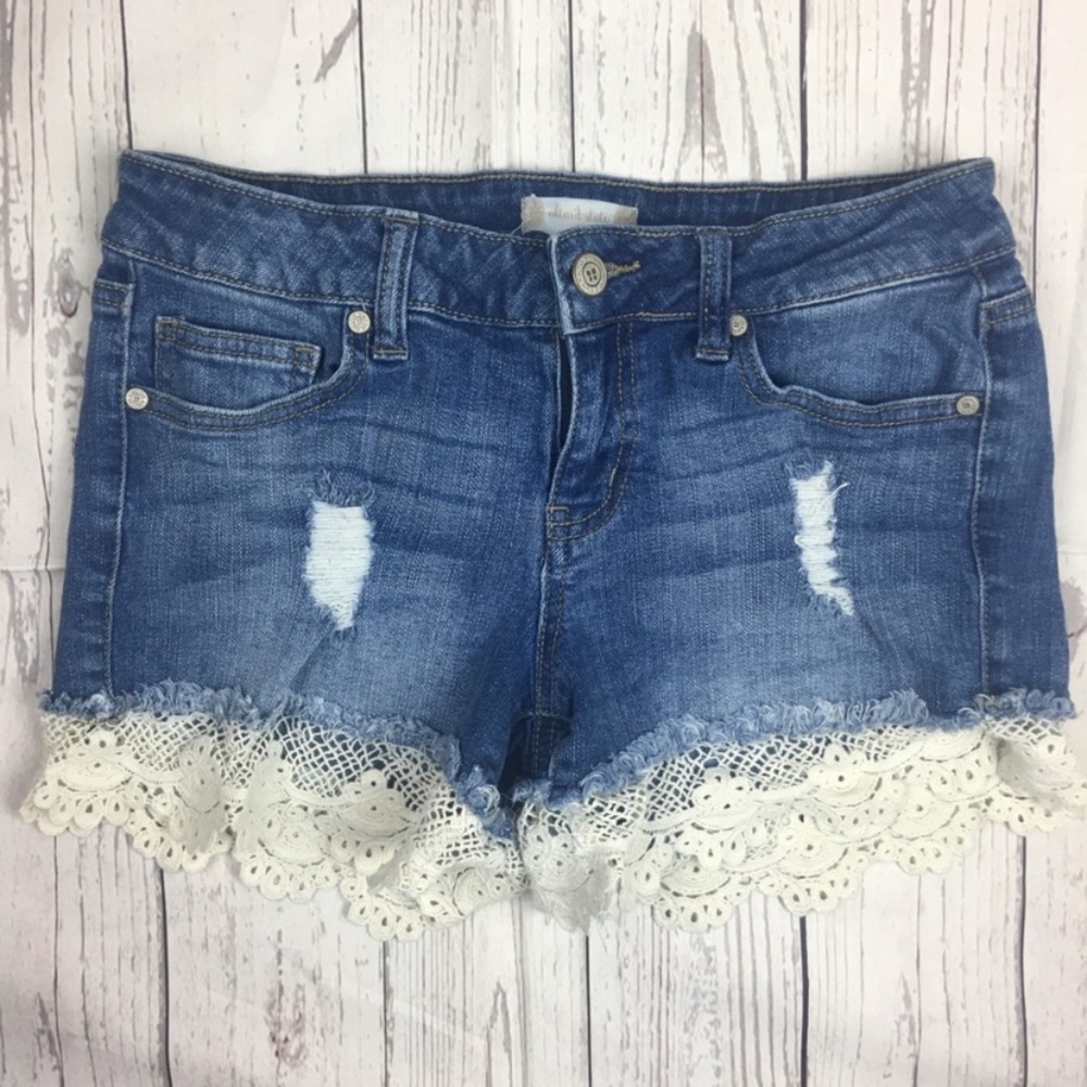 Altar’d State distress denim shorts, lace trim, 26
